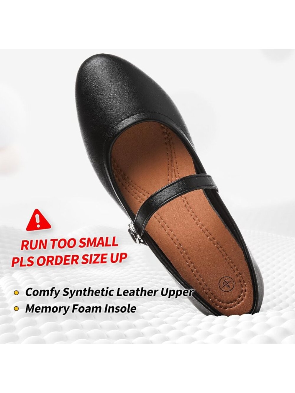 Women's Black Flats Shoes Ballet Flats Dress Shoes,Memory Foam Synthetic Leather - Picture 4 of 6